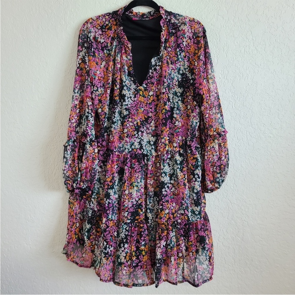 Vince Camuto Black Floral Mini Dress with Pink, Orange & Green Accents - Picture 5 of 5